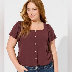 Torrid Washable Gauze Square Neck Eyelet Top